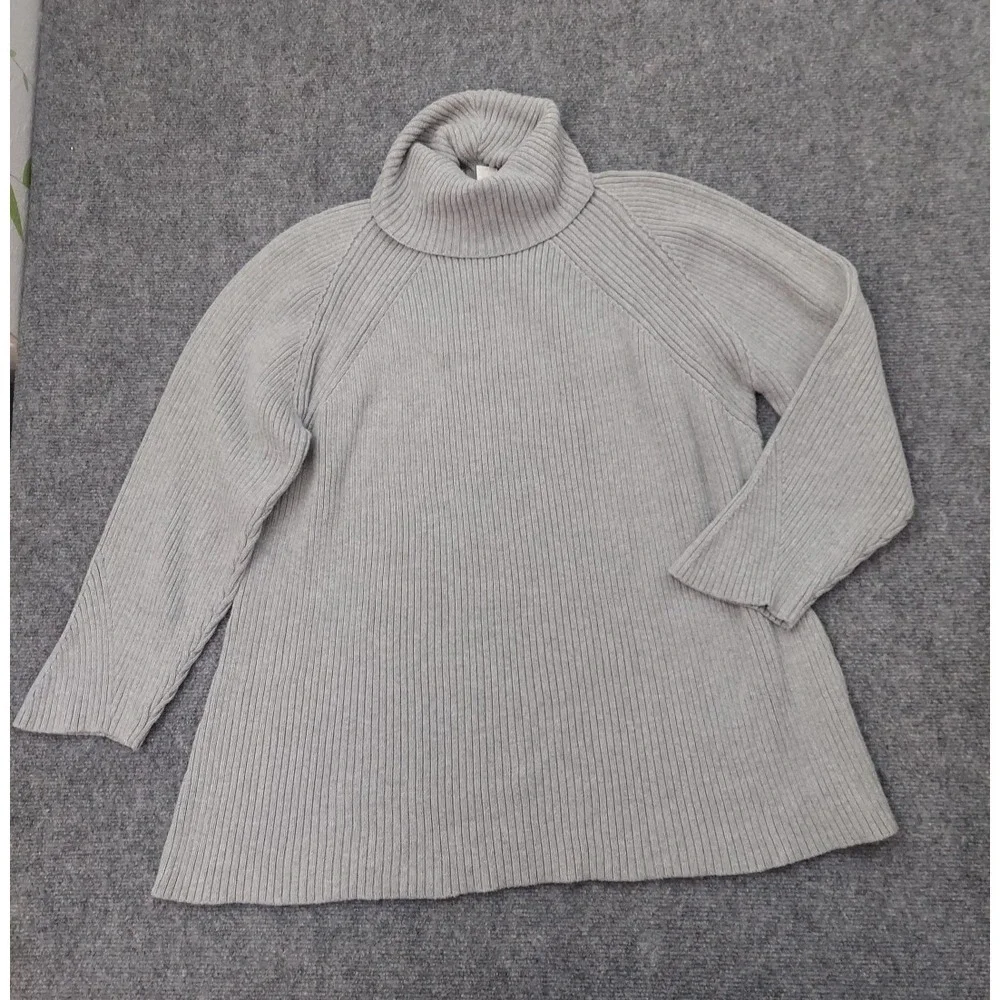 J Jill Sweater Womens extra Large Gray Ribbed Funnel Turtle Neck Stretch Tunic